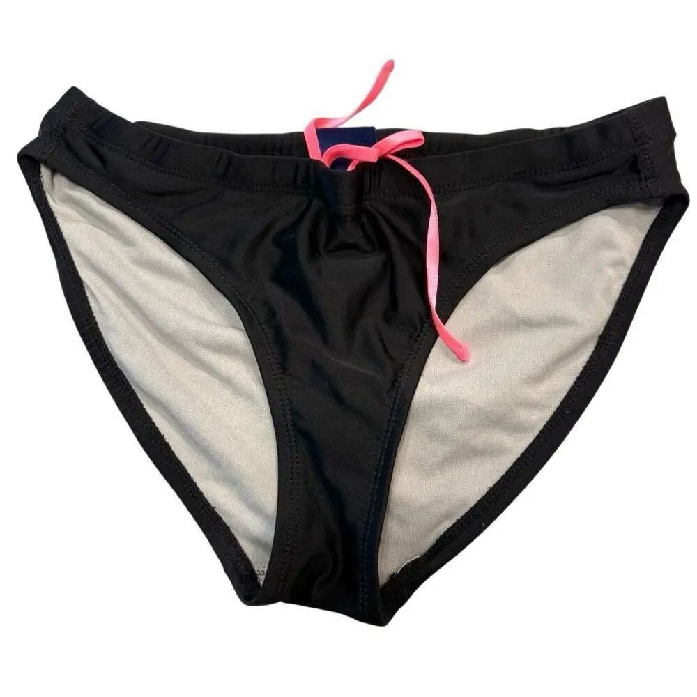Champion Core Swim Brief Bikini Bottom with Pink Drawstring Black Size Small